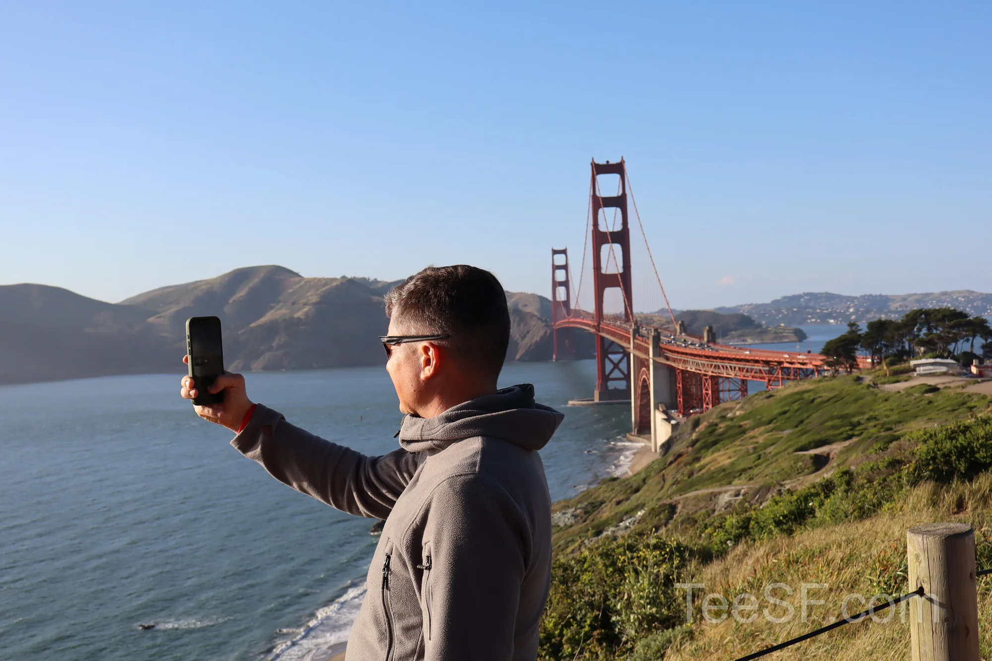 golden Gate Bridge Overlook Selfie during a Stripe Sessions 2026 visit in San Francisco.